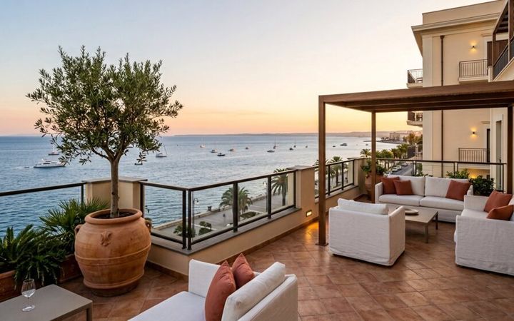 Demo Appartamenti: terrazza panoramica di una casa vacanza vista mare