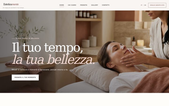 Demo Centro estetico: la home del sito Esteticamente con trattamenti e prenotazione online