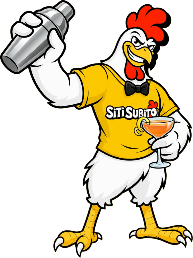 La mascotte SitiSubito.it in versione barman: papillon, shaker in mano e cocktail nell’altra