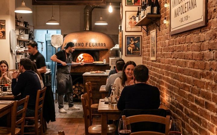 Demo Pizzeria: interno di una pizzeria con forno a legna